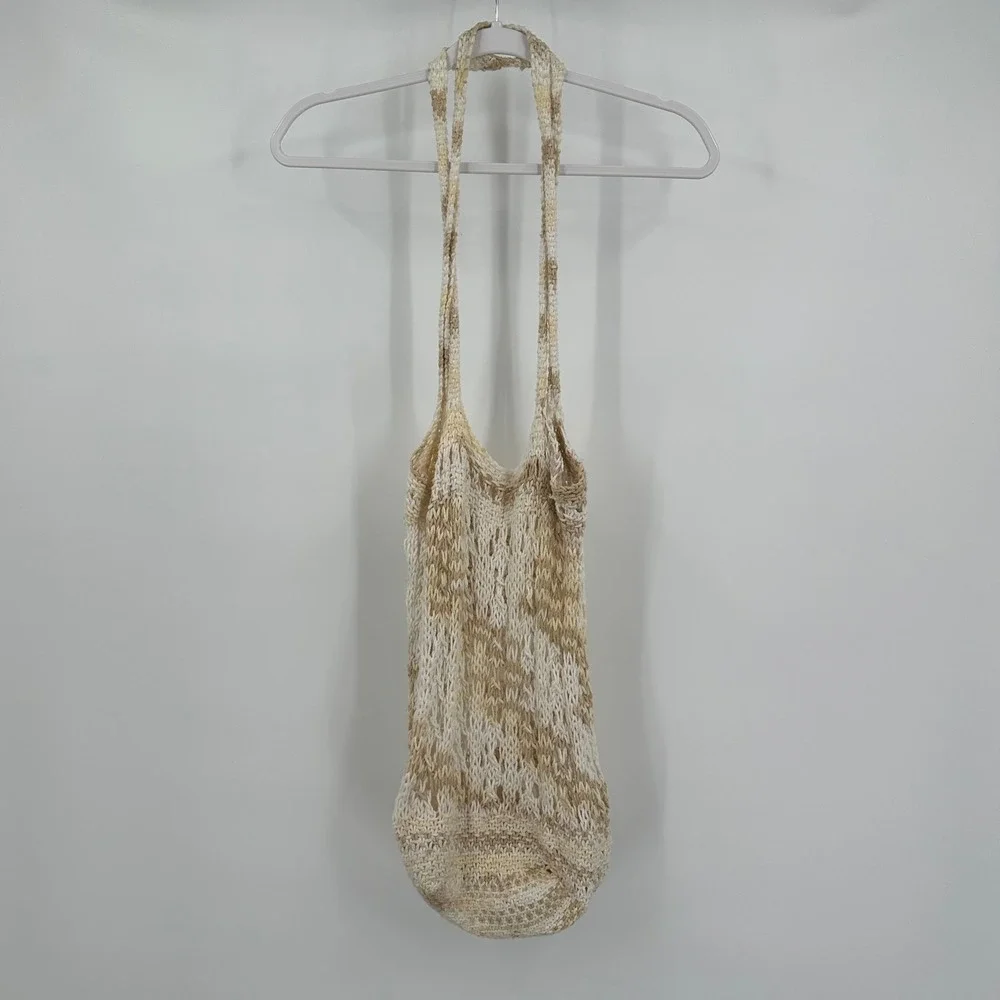 Womens Handmade Crochet Macrame Market Bag Reusable Minimalist Net Picnic Earthy